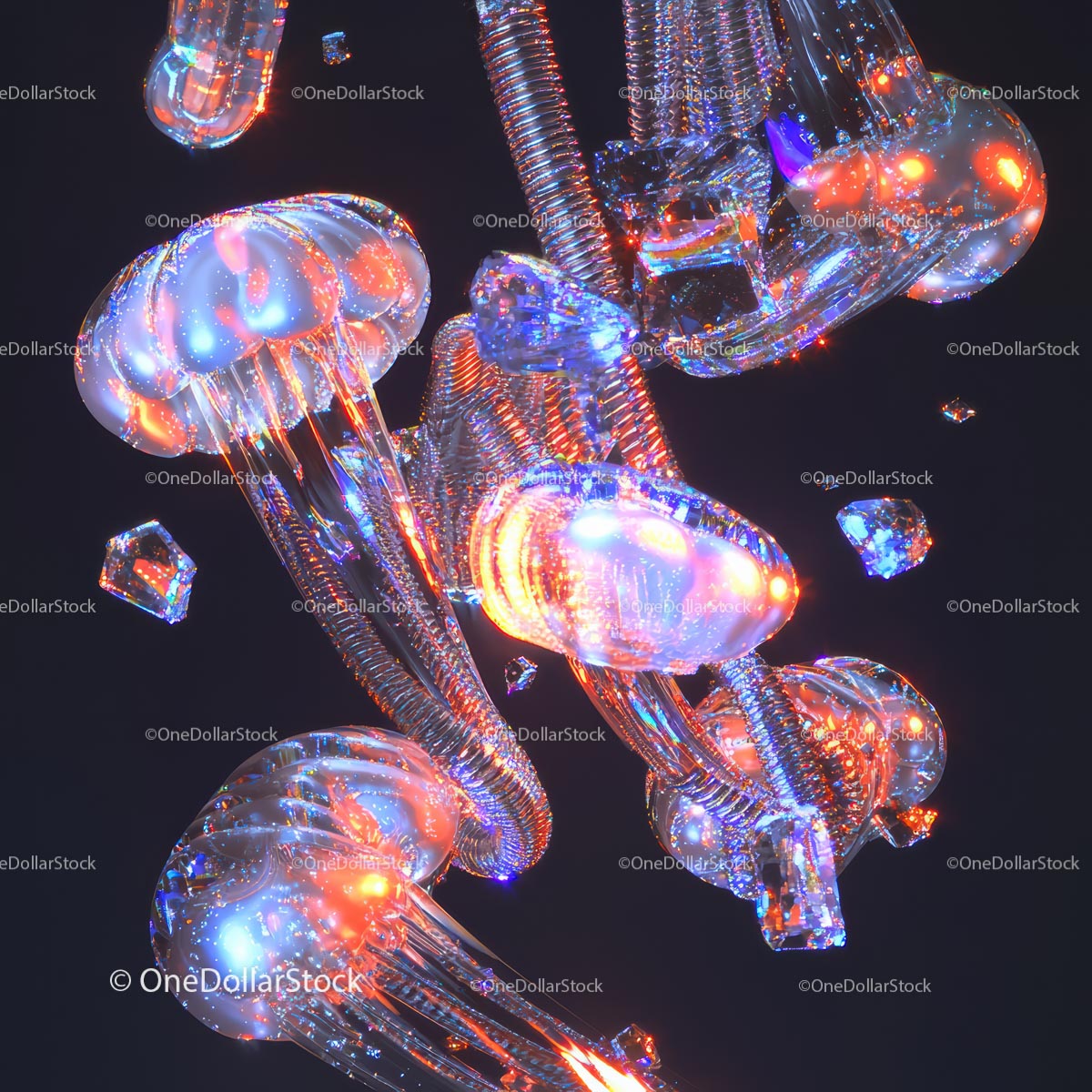 Futurystyczne świecące meduzy w abstrakcyjnej scenie oceanu