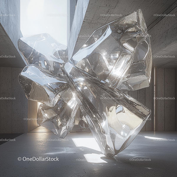 Abstract Glass Sculpture in Minimalist Interior Space