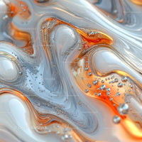 Abstract Fluid Art with Orange and Silver Swirls