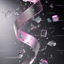 Pink Ribbon and Glass Shards in Dynamic Motion