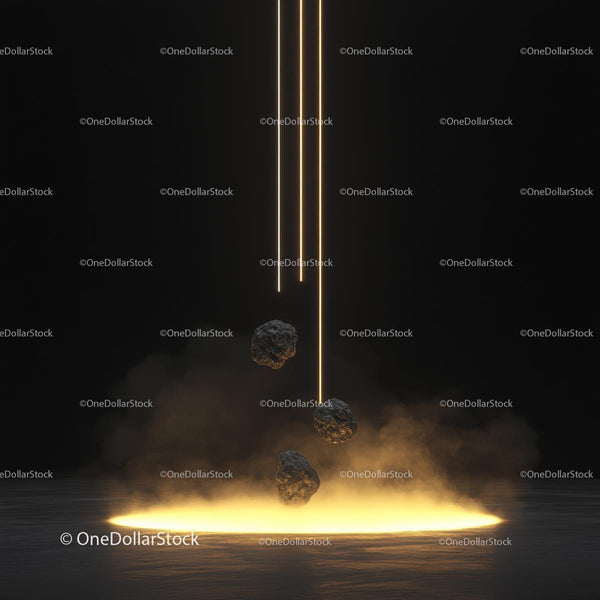 Futuristic Display with Floating Rocks and Glowing Light