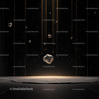 Floating Rocks in a Futuristic Space Scene with Glowing Lights