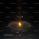 Glowing Gold Energy and Floating Rocks in Dark