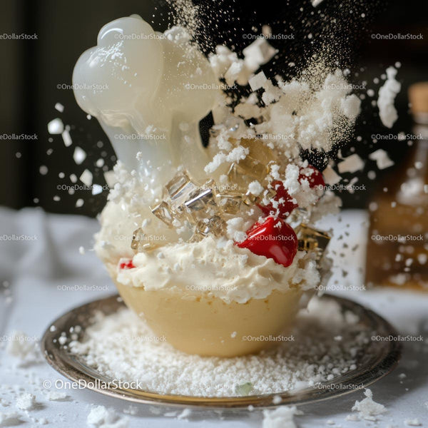 Explosive Dessert with Whipped Cream and Cherries