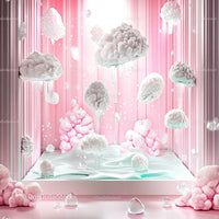 Surreal Dreamscape with Floating Clouds and Pink Coral