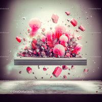 Floating Pink Crystals and Jelly Structures in Surreal Scene