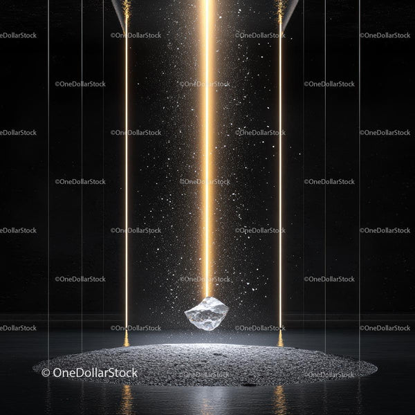Floating Crystal Illuminated by Golden Light Beam