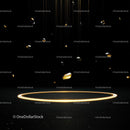 Futuristic Floating Golden Elements in Dark Space