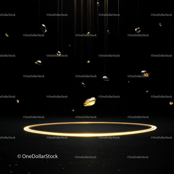 Futuristic Floating Golden Elements in Dark Space