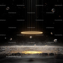 Mystical Cosmic Scene with Glowing Circle and Floating Rocks