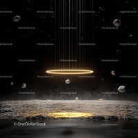 Mystical Cosmic Scene with Glowing Circle and Floating Rocks