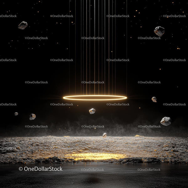 Mystical Cosmic Scene with Glowing Circle and Floating Rocks