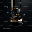 Black and Gold Abstract Spheres with Elegant Bubbles