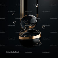 Black and Gold Abstract Spheres with Elegant Bubbles