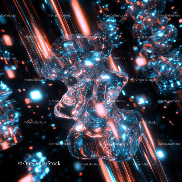 Futuristic Glass Structures with Neon Reflection