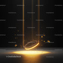 Glowing Halo with Golden Light and Particles in Darkness