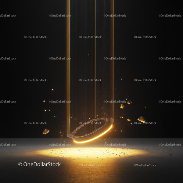 Glowing Halo with Golden Light and Particles in Darkness