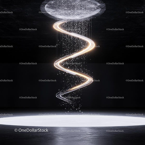 Futuristic Spiral Light Installation on Black Background