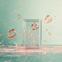 Dynamic Water Splash with Bubbles in a Glass Container