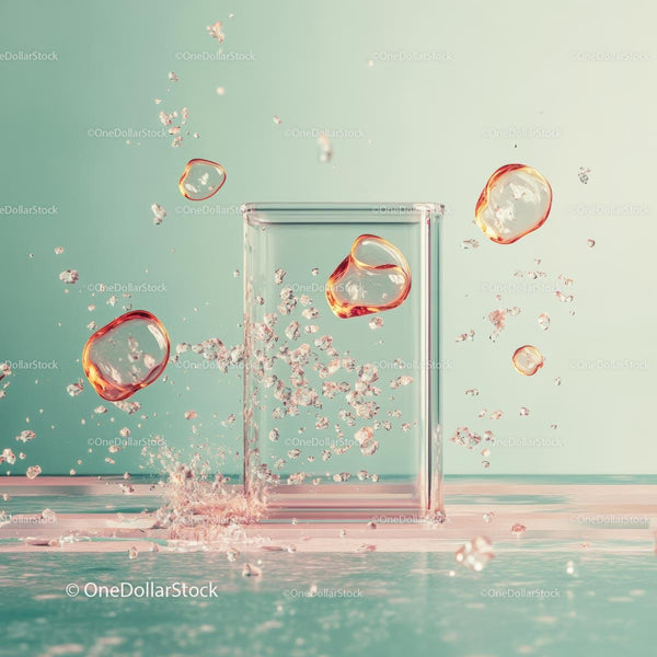 Dynamic Water Splash with Bubbles in a Glass Container