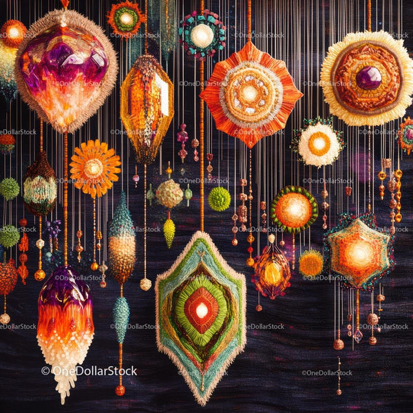 Vibrant Bohemian Textile Hanging Ornaments