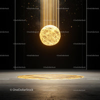 Glowing Golden Sphere in a Dark Abstract Setting