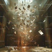 Dramatic Scene of Papers Swirling in an Explosion