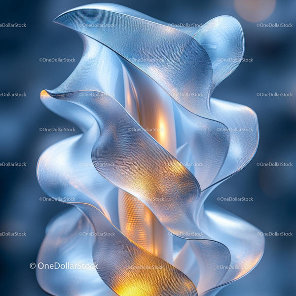 Abstract Blue and Gold Light Sculpture with Elegant Curves