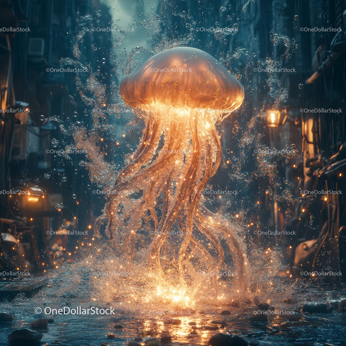 Magiczne świecące meduzy w scenerii Urban Fantasy