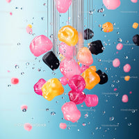 Vibrant Candy Explosion with Water Droplets