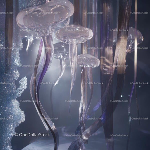 Ethereal Glowing Jellyfish in Mystical Underwater Scene