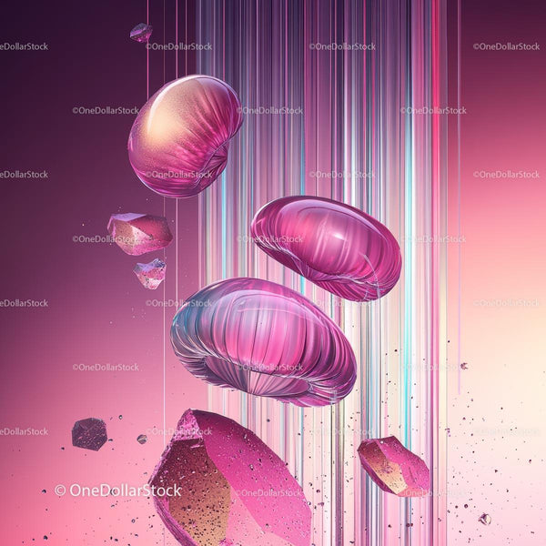 Futuristic Abstract with Pink and Purple Glass Shapes