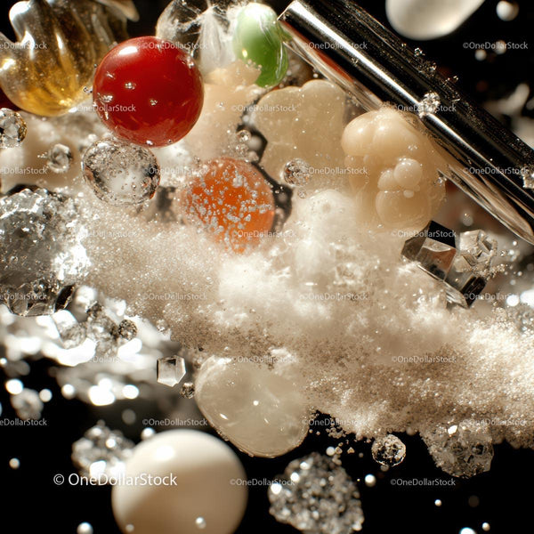 Effervescent Bubbles and Colorful Marbles Underwater