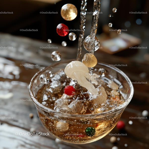 Cold Sparkling Beverage with Ice and Bubbles