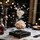 Salt Explosion in Motion over Dark Kitchen Countertop