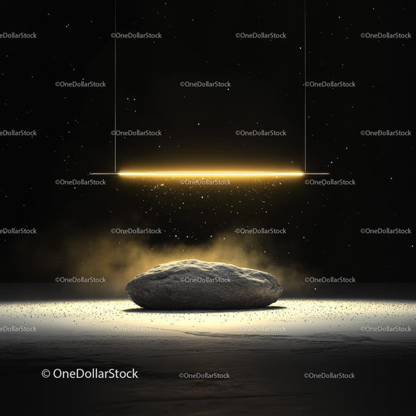 Mysterious Stone with Glowing Gold Light