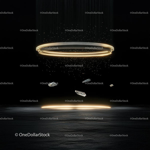 Futuristic Glowing Rings with Floating Elements