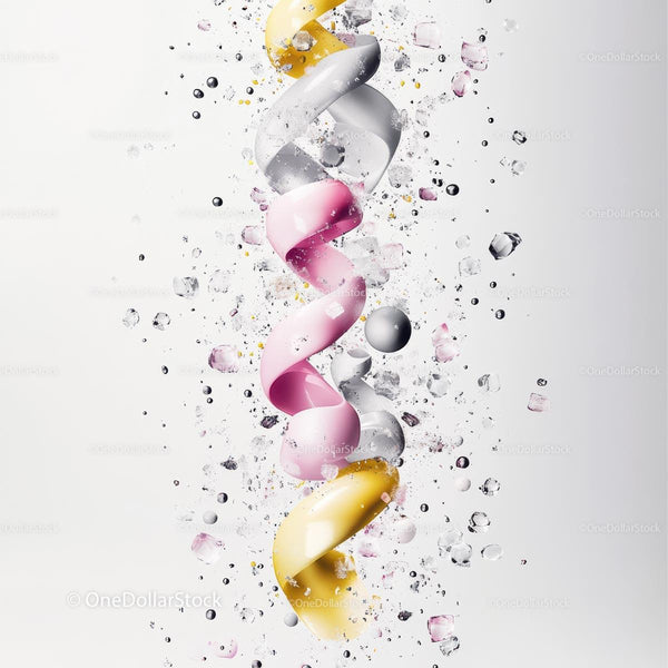 Dynamic Spiral of Colorful Ribbons and Crystal Elements