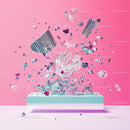 Surreal Glass Explosion on Vibrant Pink Background