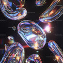 Futuristic Iridescent Glass Shapes in Dark Space