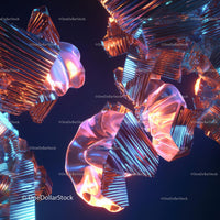 Vibrant Abstract Art with Geometric Shapes and Metallic Glow