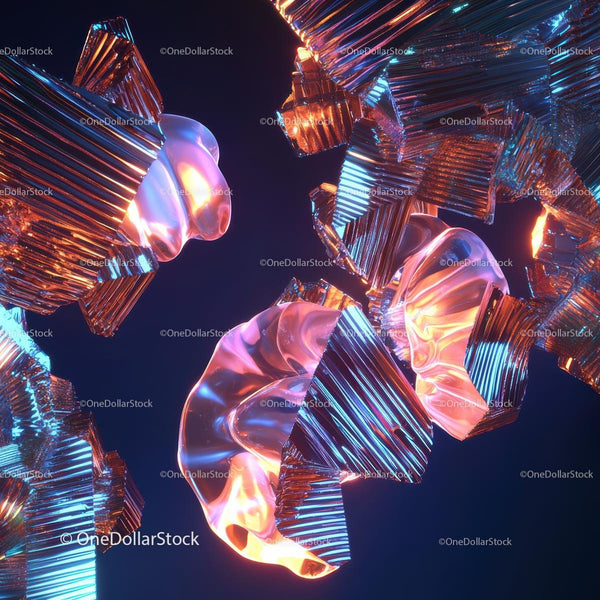 Vibrant Abstract Art with Geometric Shapes and Metallic Glow