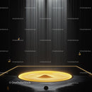 Futuristic Minimalist Installation with Glowing Gold Circle