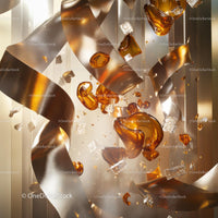 Abstract Gold Ribbons with Amber and Glass Elements