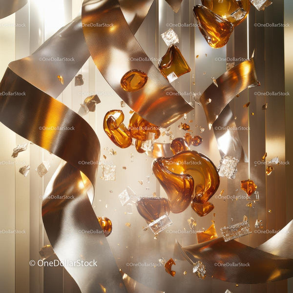 Abstract Gold Ribbons with Amber and Glass Elements