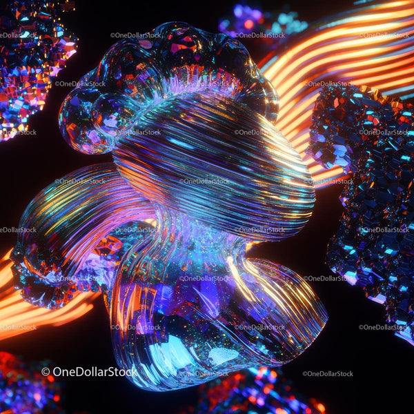 Vibrant Abstract Glass Sculpture with Neon Lights