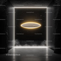Futuristic Glowing UFO in Dark Cosmic Space