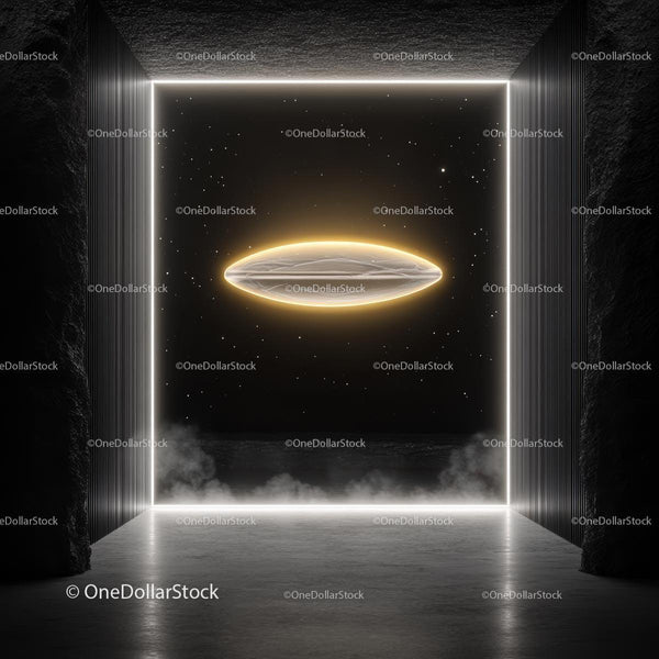 Futuristic Glowing UFO in Dark Cosmic Space