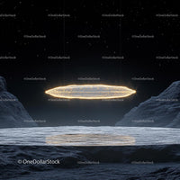 Mysterious UFO Over Rocky Lunar Landscape at Night