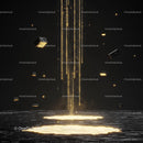 Golden Light and Floating Cubes on Dark Background